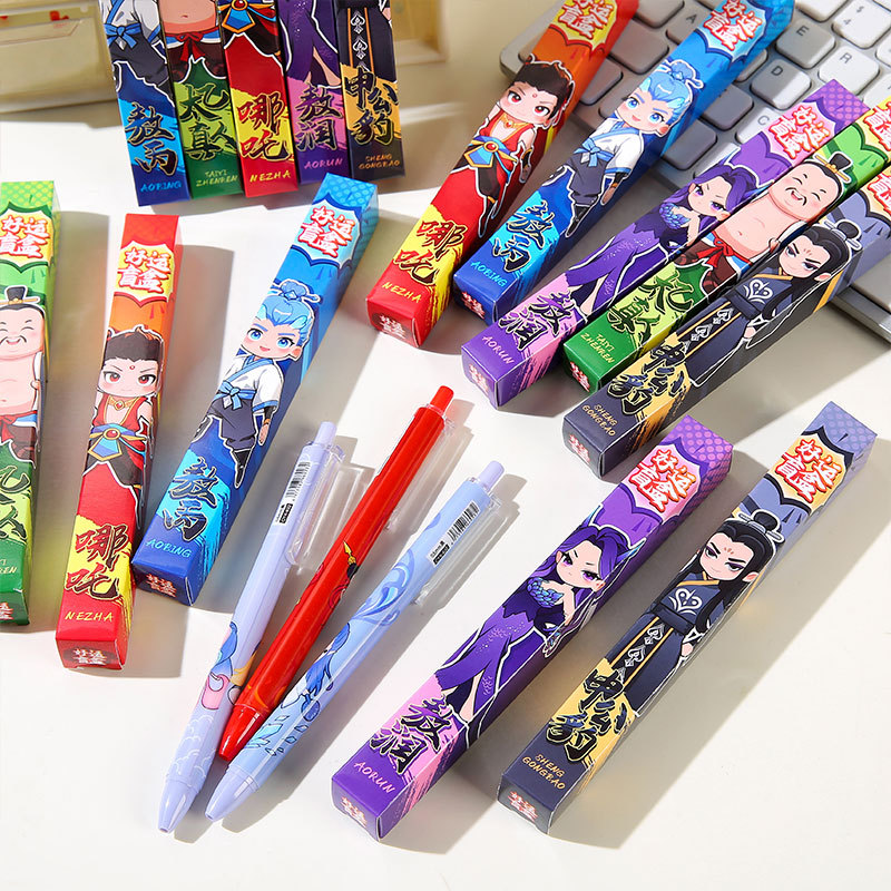 New Cartoon Animation Blind Box Push Pen 0.5 Cartoon Metal Pen Clip Press Gel Pen Kindergarten Ceremony