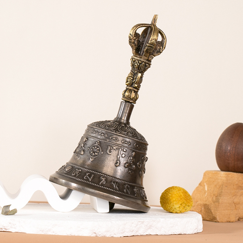 Nepalese Bronze Vajra Bell Xizang Five-Strand Ritual Instrument Bell with Crisp Sound Healing Copper Bell Carved Bell Bell Pestle