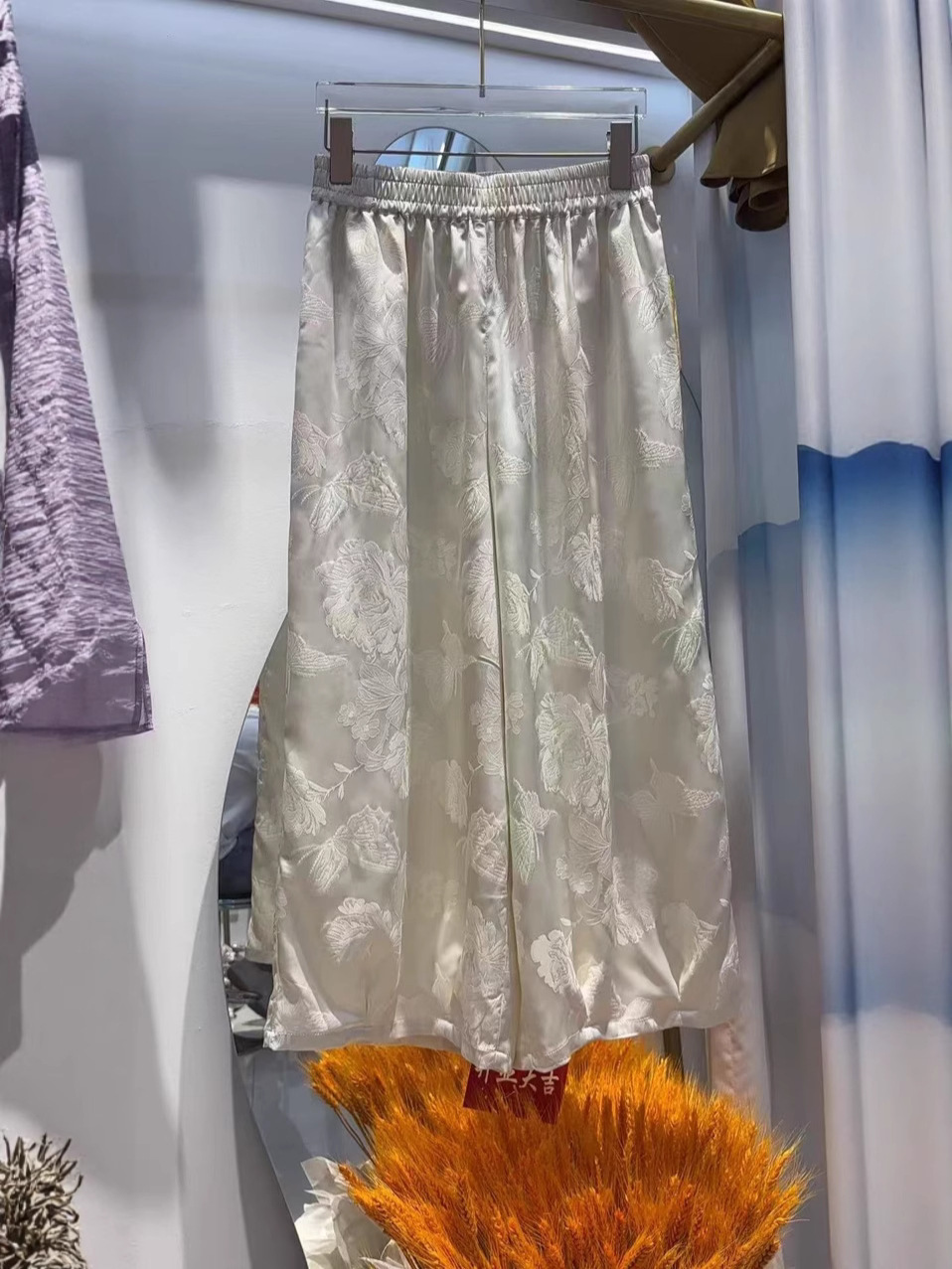 New Chinese-Style Retro Jacquard Wide-Leg Pants Summer New Rayon Satin Jacquard Long Pants Cool Thin Drape Pants