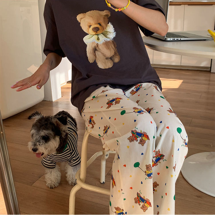Walking Pants Cartoon Balloon Bear Pajama Pants for Women Spring & Fall New Home Summer Air-Conditioned Pants Loose Casual Pants