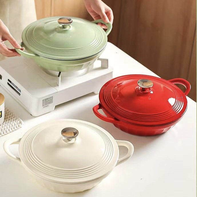 Экспортная чугунная эмальированная кастрюля, для тушения, вок, морепродуктов, сковорода, запеканка