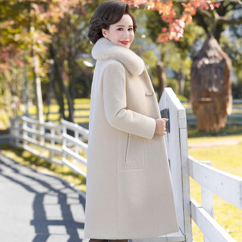 Middle-aged mom's faux mink velvet coat autumn and winter New coat mid-length temperament plus size mom's cotton-padded coat