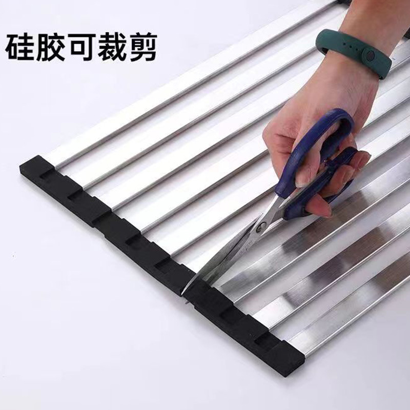 Kitchen Sink Drain Rack 304 Stainless Steel Foldable Vegetable Washing Basin Water Filter Roller Curtain Sink Drain Basket Rack