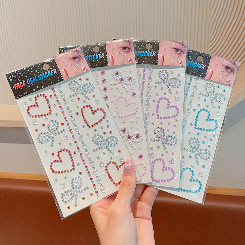 Children's Face Stickers, Pearl Face Makeup, Girls' School Stage Colored Diamond Eye Stickers, Children's Day Performance Makeup Stickers