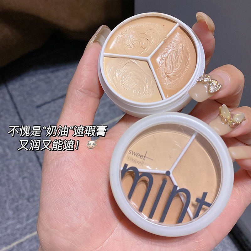 sweet mint three-color concealer cover spot acne marks dark circles tear groove repair foundation cream No Makeup