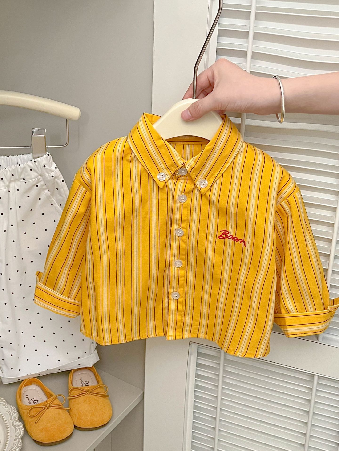 Girls' Fashionable Striped Shirt Jacket for Autumn 2025 Spring New Baby Stylish Versatile Long-Sleeve Top