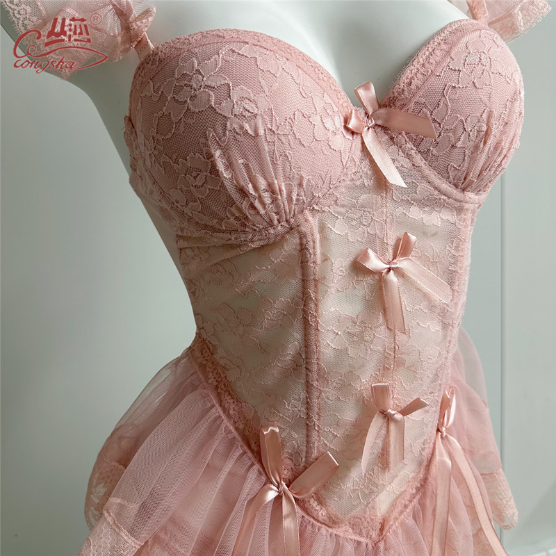 French style sexy corset sexy lingerie vest outer wear pure waist lace mesh Fishbone bra bra suit