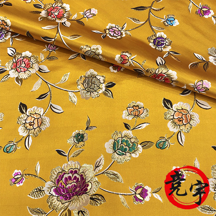 150 door width gold thread rose brocade Chinese style clothing fabric Yunjin fabric cheongsam satin Tang suit cloth