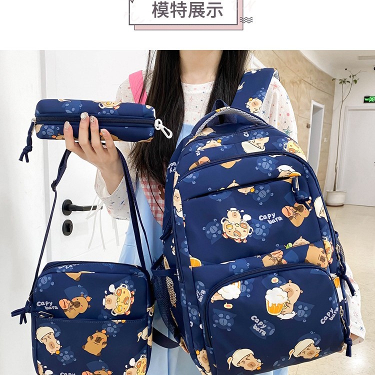 New Nylon Primary School Student Cute Kapibara Backpack Female Korean Casual Lightweight Versatile School Bag Wholesale