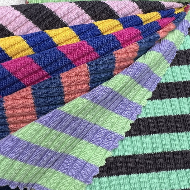 4*3 rib pit stripes 200g stretch knitted yarn-dyed cotton T-shirt, children's fashion fabric