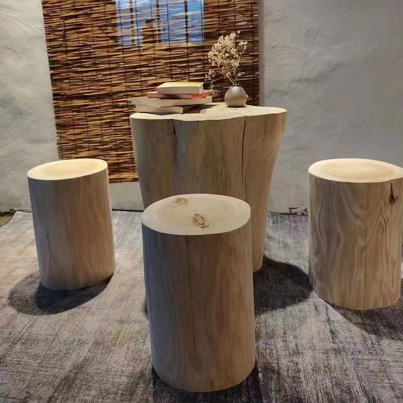 Wooden Stump Stool Large Tree Stump Solid Wood Tree Stump Log Coffee Table Stool Wooden Seat Stool Ornament Round Stool Base