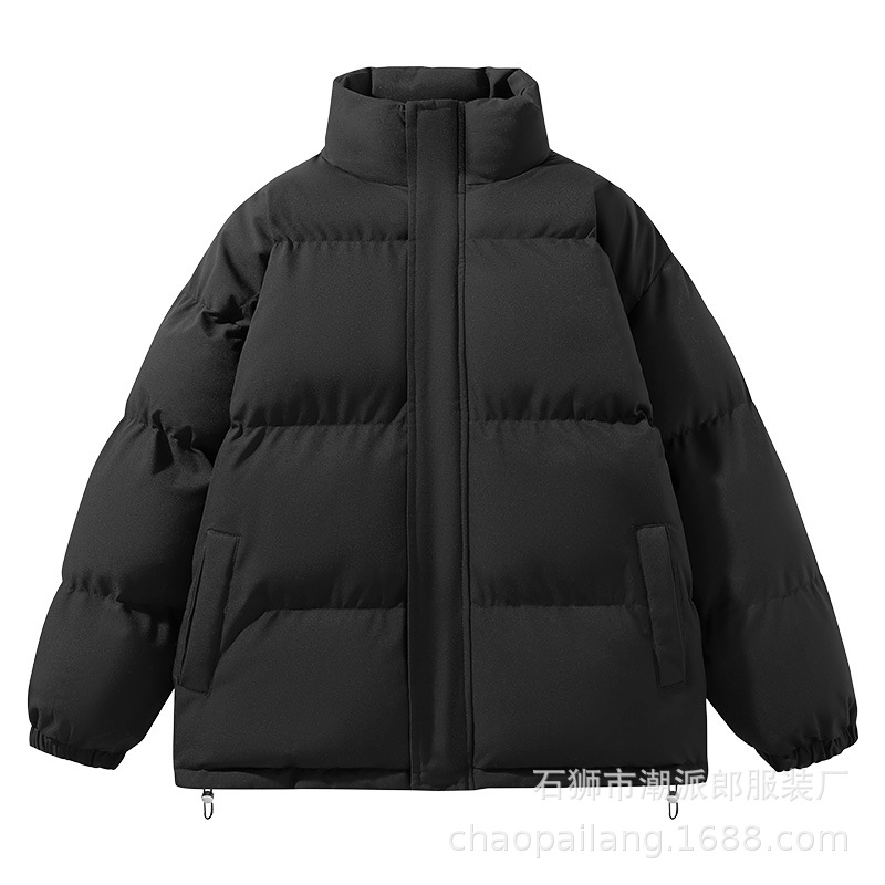 Winter Thickened Cotton Jacket for Men, Loose Cotton Coat, Trendy Stand Collar Jacket, Couple's Puffer Jacket, Solid Color Versatile Top, Cotton Coat