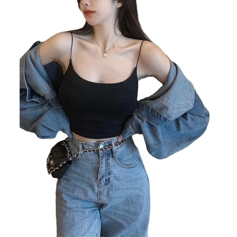 METWO Spice Girls Ice Silk Camisole Women's Belt Chest Pad Beautiful Back Tube Top Inner Wearing Short Underwear for Summer