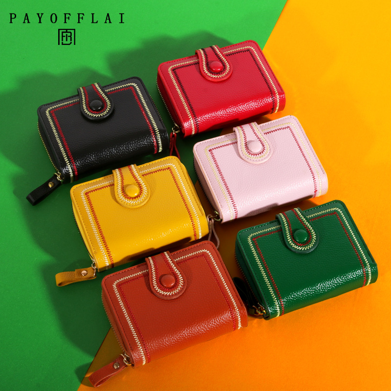 Европейский и Американский Простой Кошелек Женский Короткий Ретро Гонконг Стиль Универсальный Большой Вместимости Мульти-Карточный Зиппер Держатель Карты Все-в-Одном Сумка