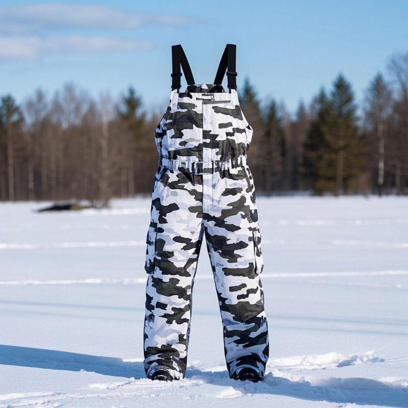 Customized White Snow Camo Hunting Suspenders Pants Waterproof Thick White Camouflage Suspenders Hunting Pants