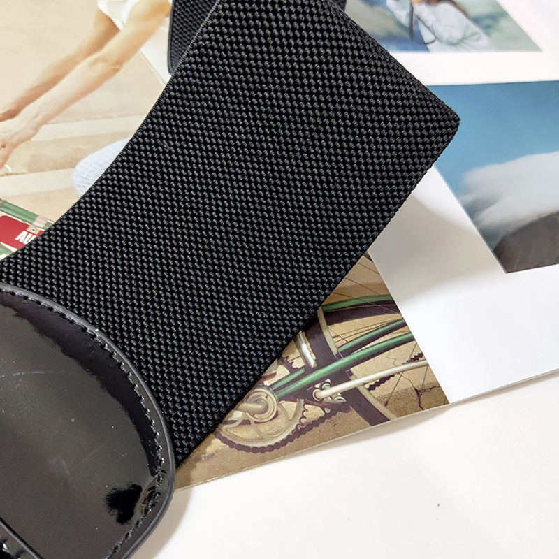 New Red Elastic Belt with Dress, down Jacket, Elastic Waist Cincher, Simple Black Wide Belt