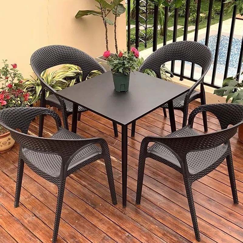 Outdoor Open-Air Plastic Chair Scandinavian Simple Hollow Chair Cafe Stacking Chair Outdoor Stacking Armrest Dining Chair