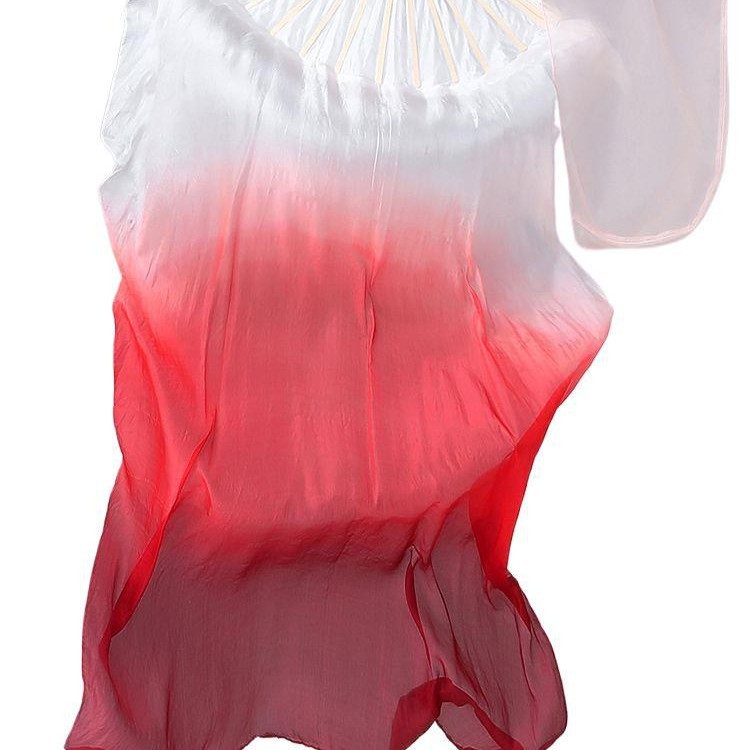 Kyushu Dance Fan Long Thick Fan Wrapped Dance Fan Wine Red Gradual Change Long Floating Wanjiang Dance Fan Long Silk Fan
