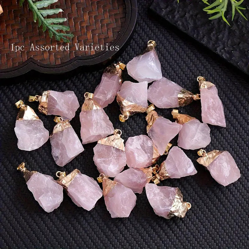 Natural Amethyst Pink Crystal Irregular Pure Copper Hangings DIY Jewelry Accessories Crystal Stone Necklace Pendant Cross Border