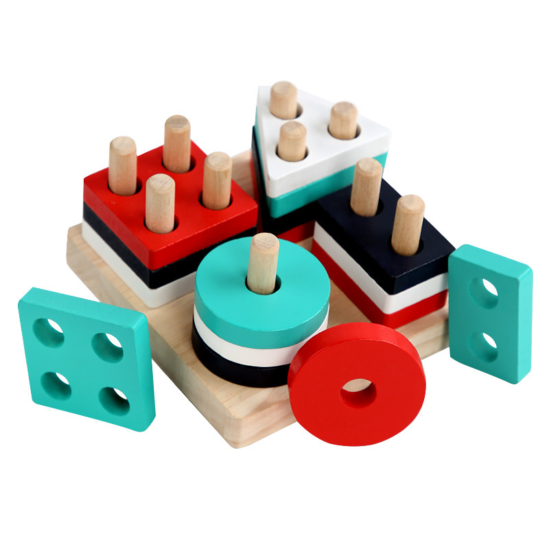 Wooden Solid Wood Geometric Set Column Children's Educational Children's Baby's Hands-on Brain Shape Matching Early Education Wooden Toys