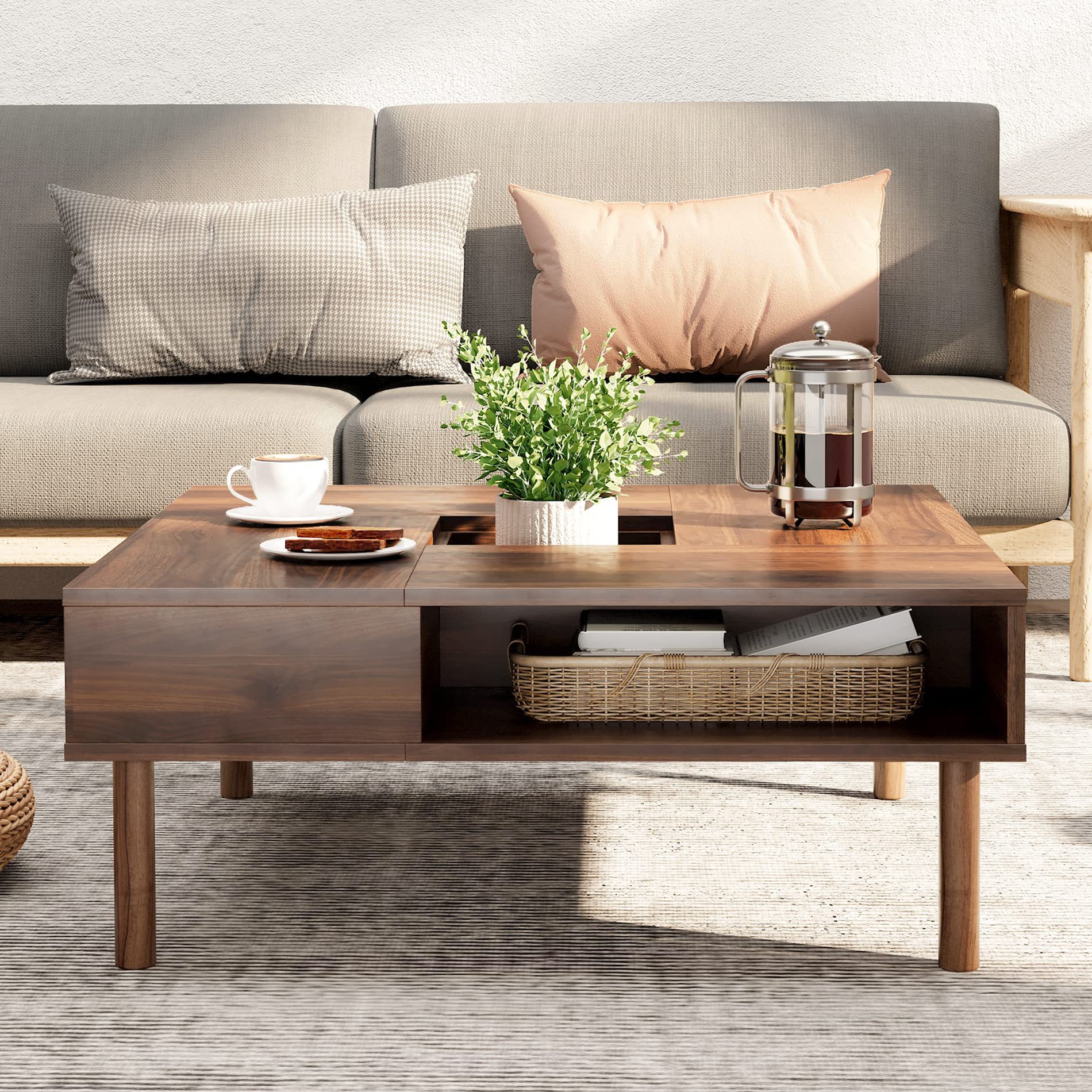 Новый кофейный столик из массива дерева, современный, с скрытым хранилищем