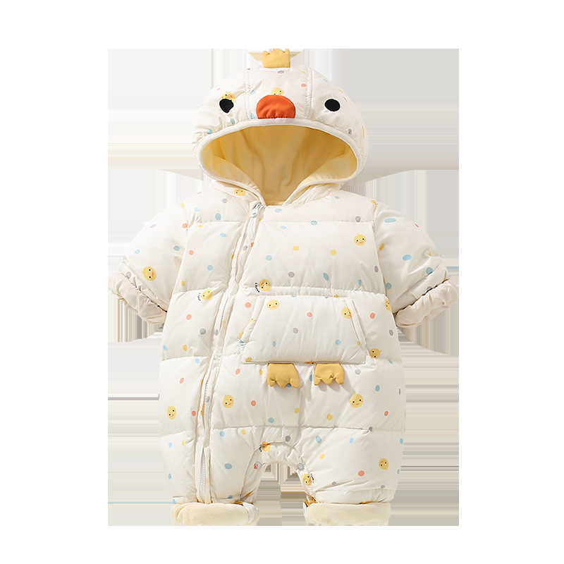 Baby down Jumpsuit, Winter Velvet, Male and Female Baby Outing Clothes, Newborn Winter Clothes, White Duck down Fluffy