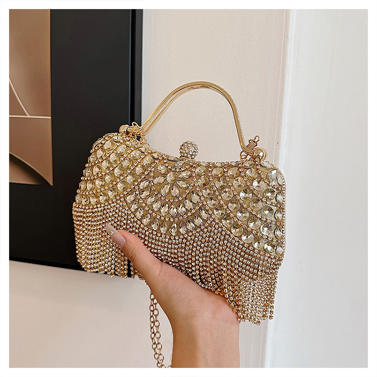 2025 New Cross-Border European and American Style Rhinestone Evening Bag, Tassel Handbag for Banquets, Fashionable Socialite Evening Shoulder Bag