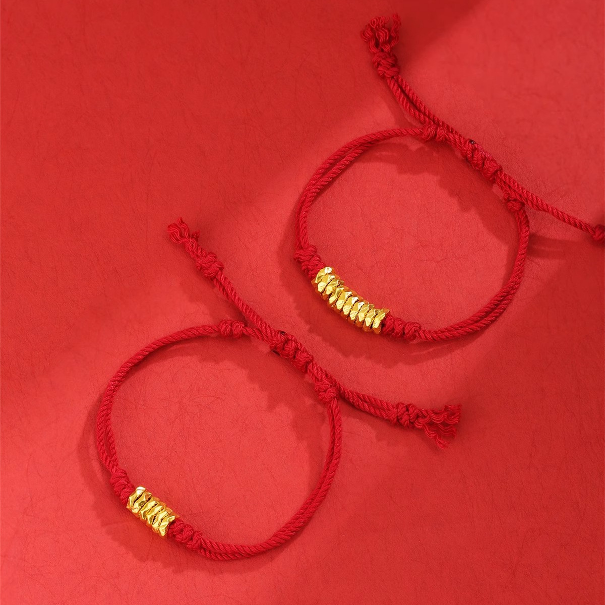 999 Pure Gold Broken Gold Gold Coiled Bracelet Women's Year of the Zodiac Red Rope Money String Pure Gold Spacer Beads 3D Hard Gold