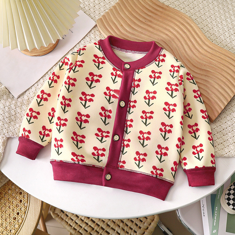 2025 New Autumn and Winter Kidsren's Versatile Knitted Jacket Boys and Girls Baby Warm Cardigan Thickeneded Outer Sweater