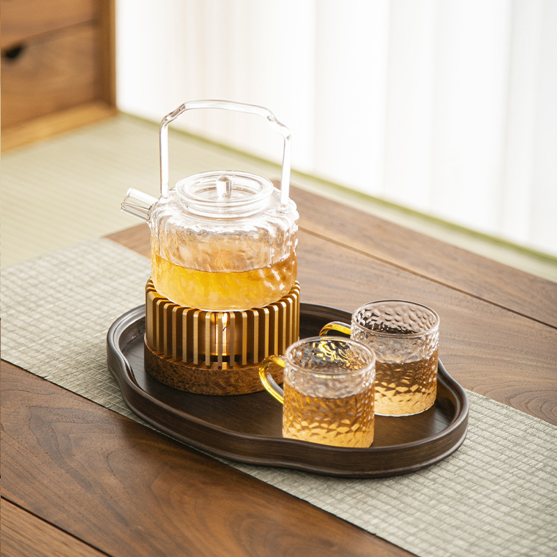 Стеклянный цветочный чайник, комплект для домашнего послеобеденного чая с цветами и фруктами, подставка для свечи, подогрев, подарочная коробка