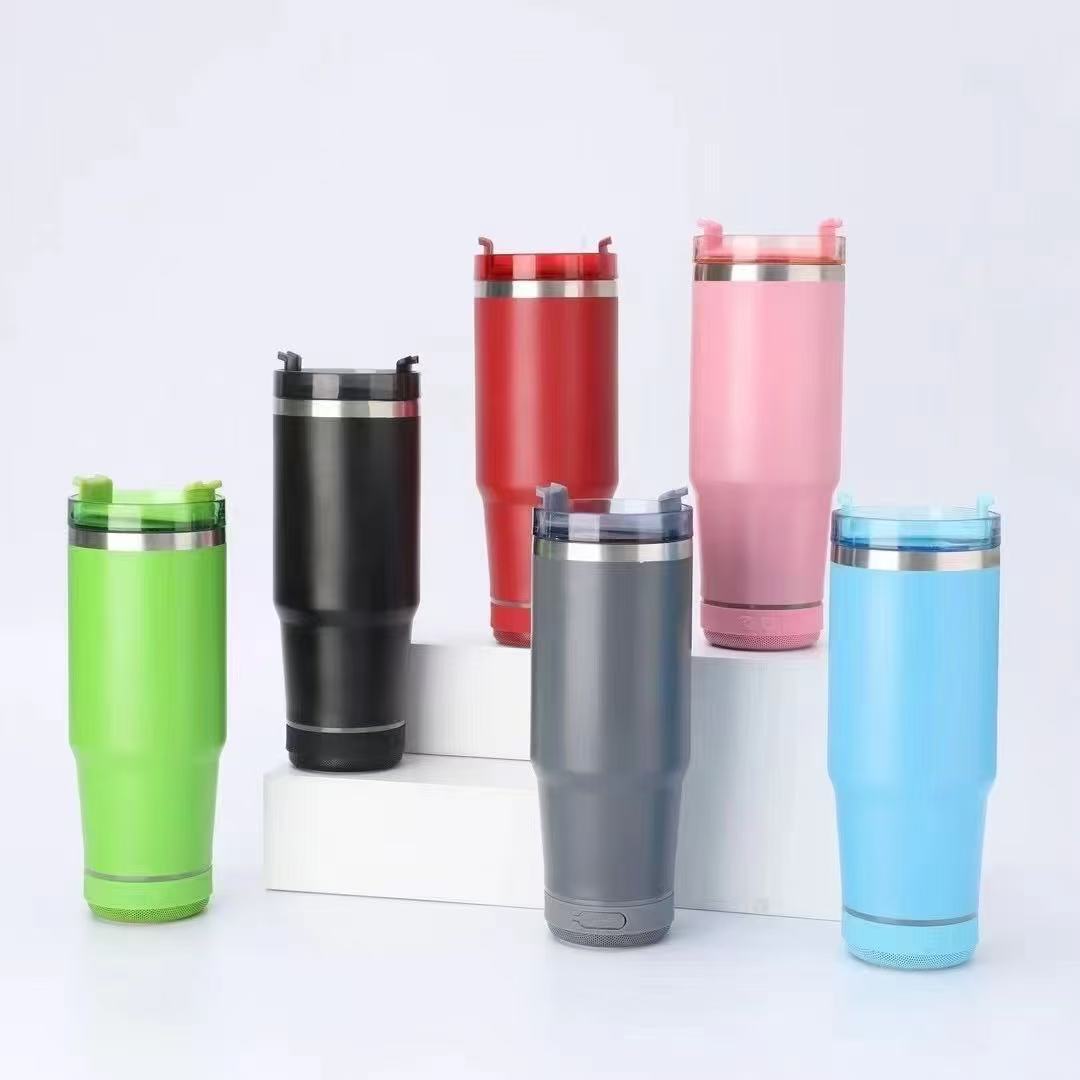 Cross-Border 40oz Bluetooth Speaker Car Cup Sublimation Stainless Steel Handle Audio Cup Portable Thermal Insulation Cold Ice Cup