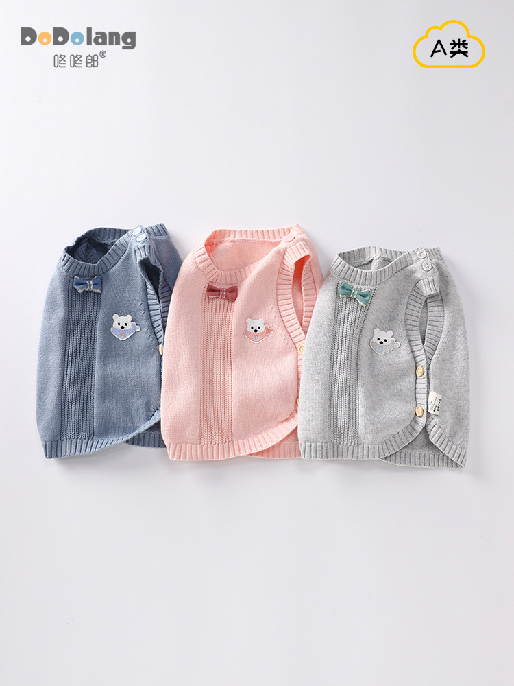 Baby spring and autumn sleeveless top baby small bow tie knitted vest wholesale boys and girls solid color cotton vest