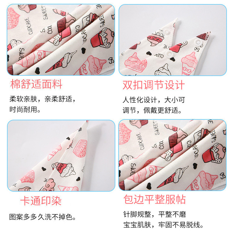 Mother and Baby Island Children's Double-Layer Pure Cotton Triangle Saliva Towel Baby Saliva Towel Snap Cartoon Baby Bib Pocket Wholesale