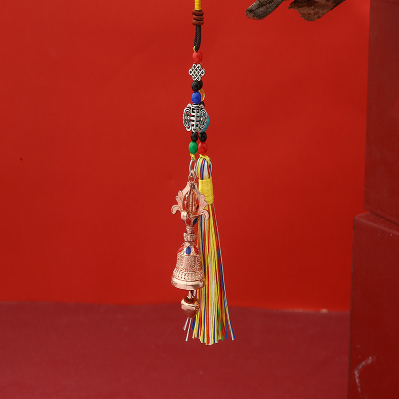 Xizang Alloy Two-Color Diamond Bell Tassel Pendant Car Bag Hanging Dual-Use Six-Character Mantra Creative Cultural Toy Hanging Jewelry
