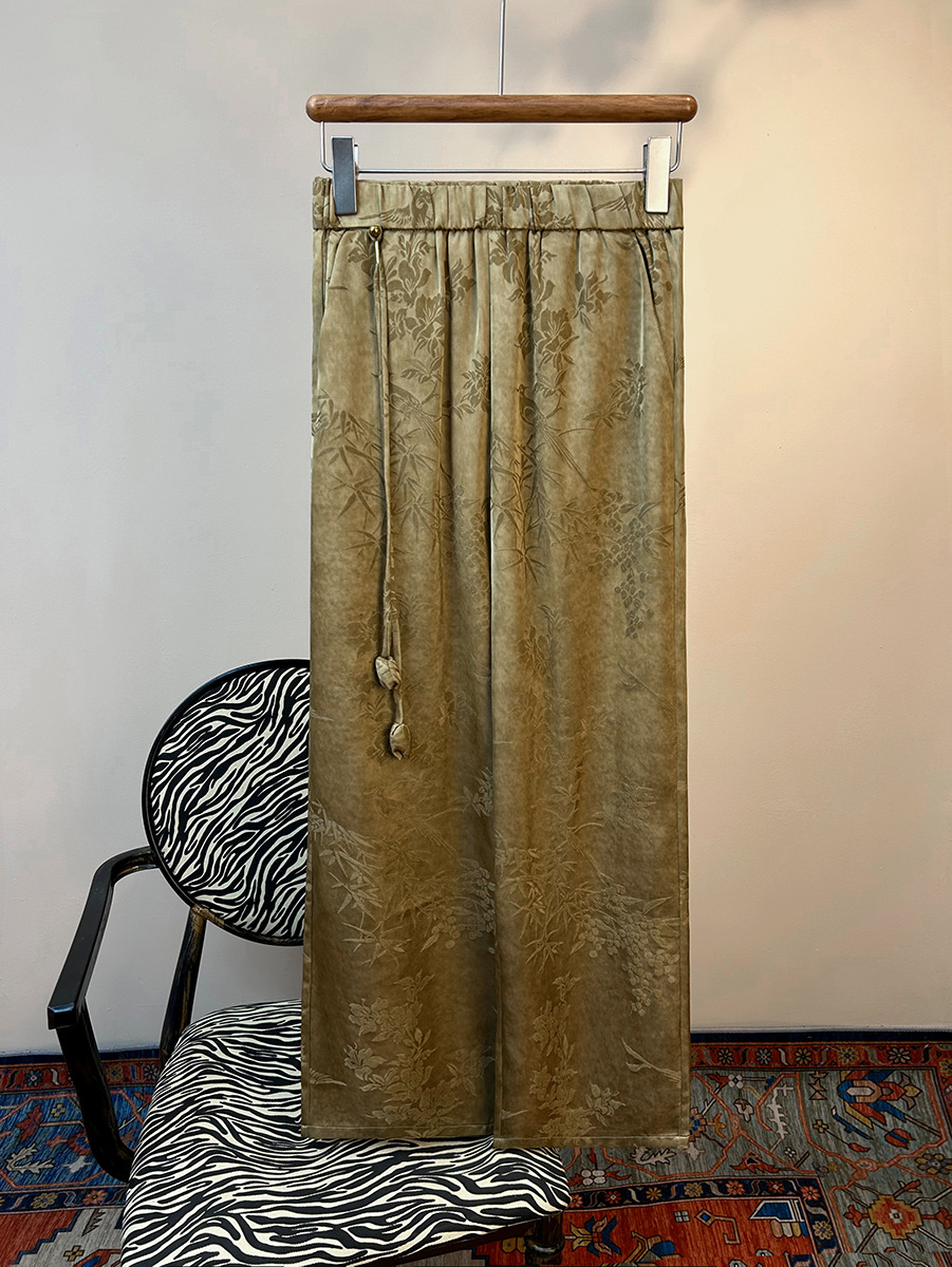 Spring and Summer 2025 New Jacquard Straight Pants Fuguizhu New Chinese Style National Style Selected Fabric Tassel Women's Pants