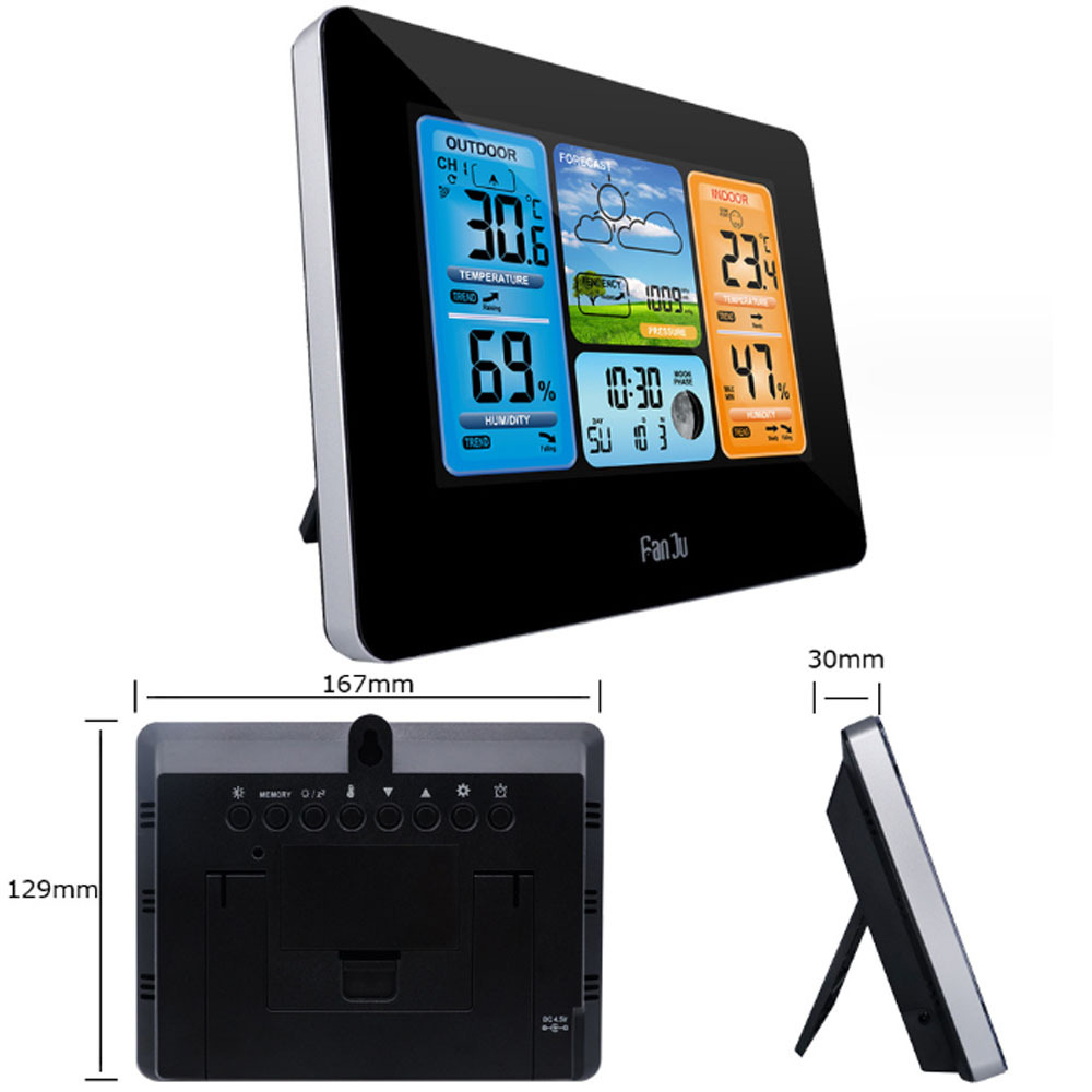 Color screen weather forecast clock 3373 bamboo surface electric wave clock multifunctional calendar electronic alarm clock RF wireless weather clock