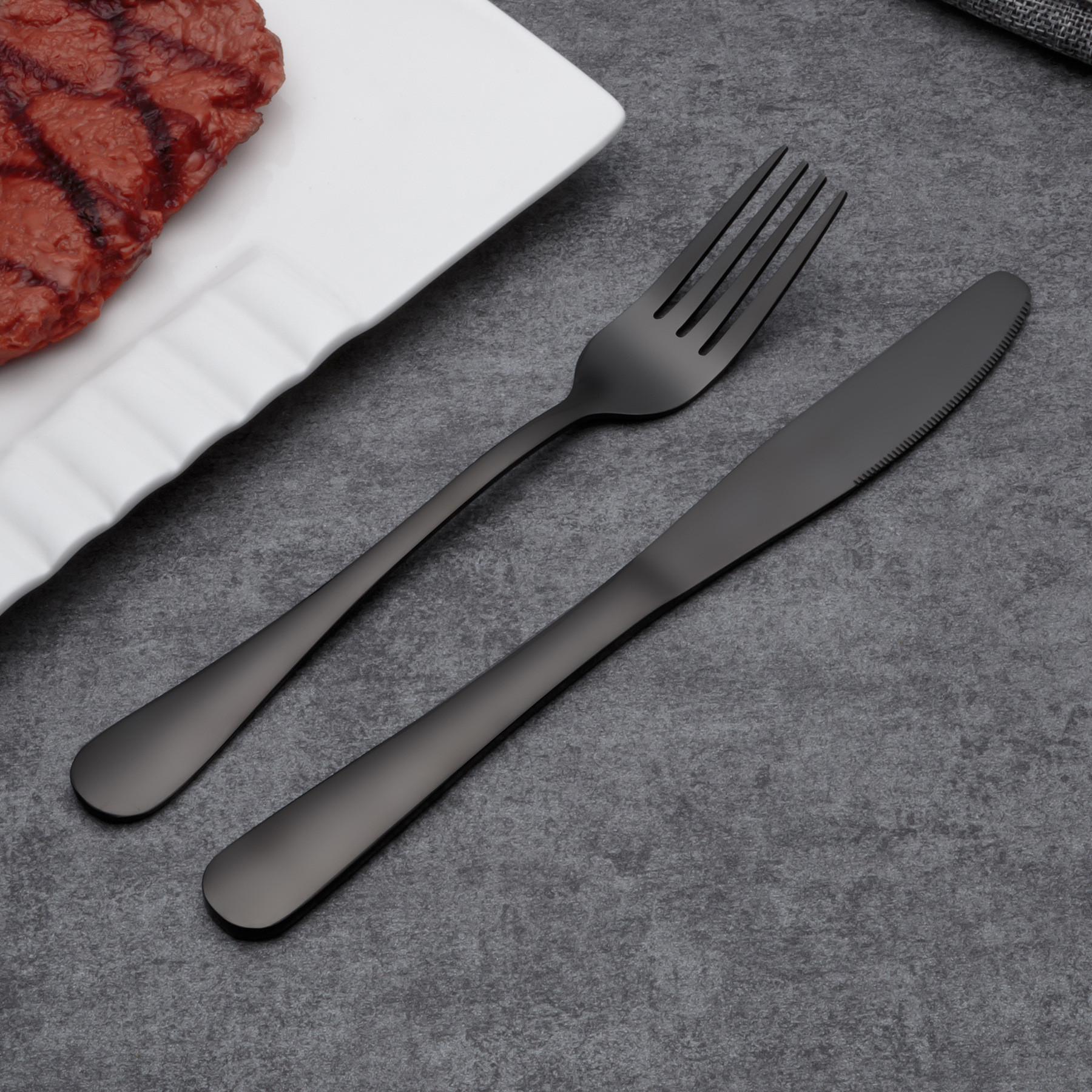 Knife and fork spoon suit 1010 black Western tableware Amazon stainless steel spoon dessert fork coffee spoon steak knife and fork