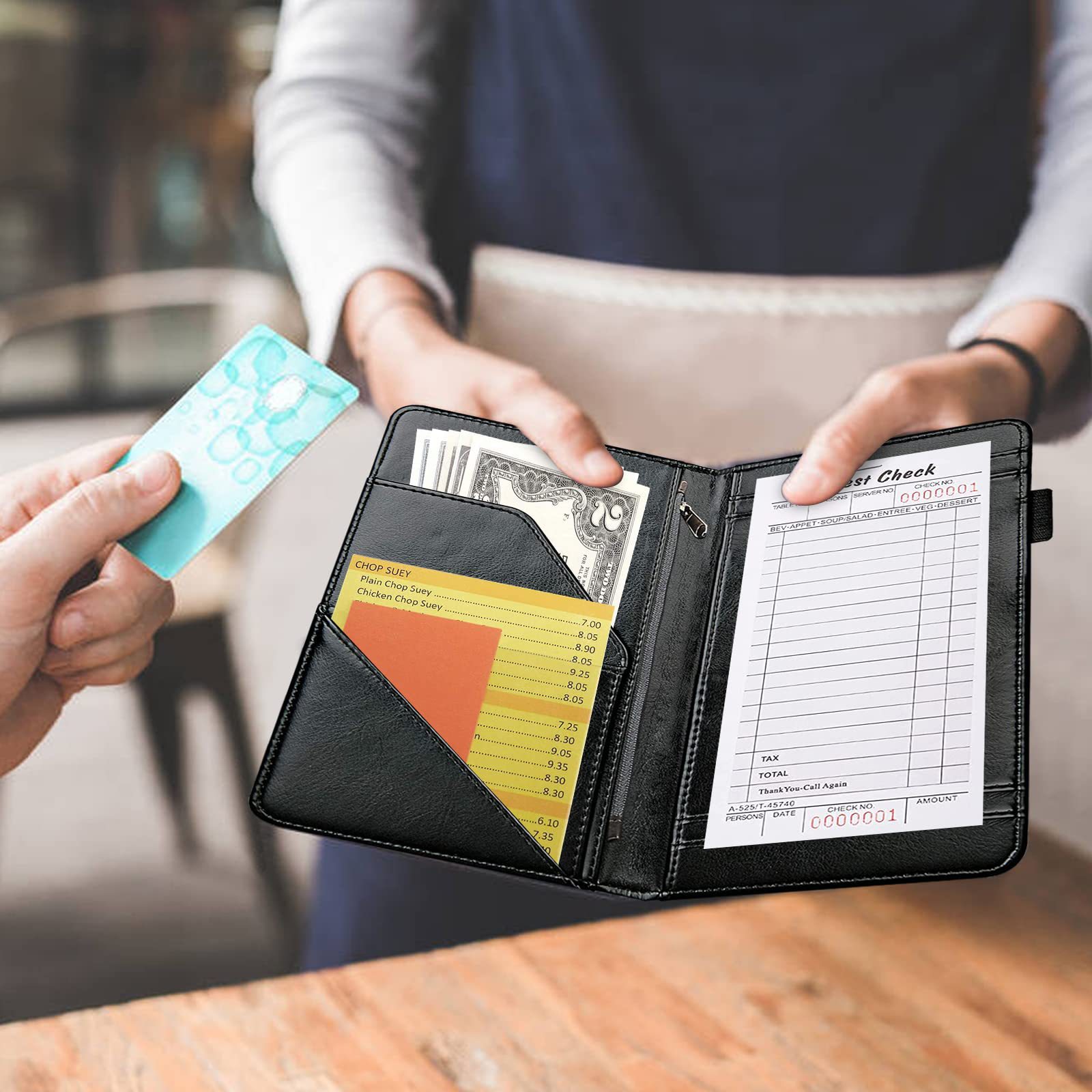 European and American pu waiter wallet tip menu clip hotel waiter a la carte leather case custom menu leather case