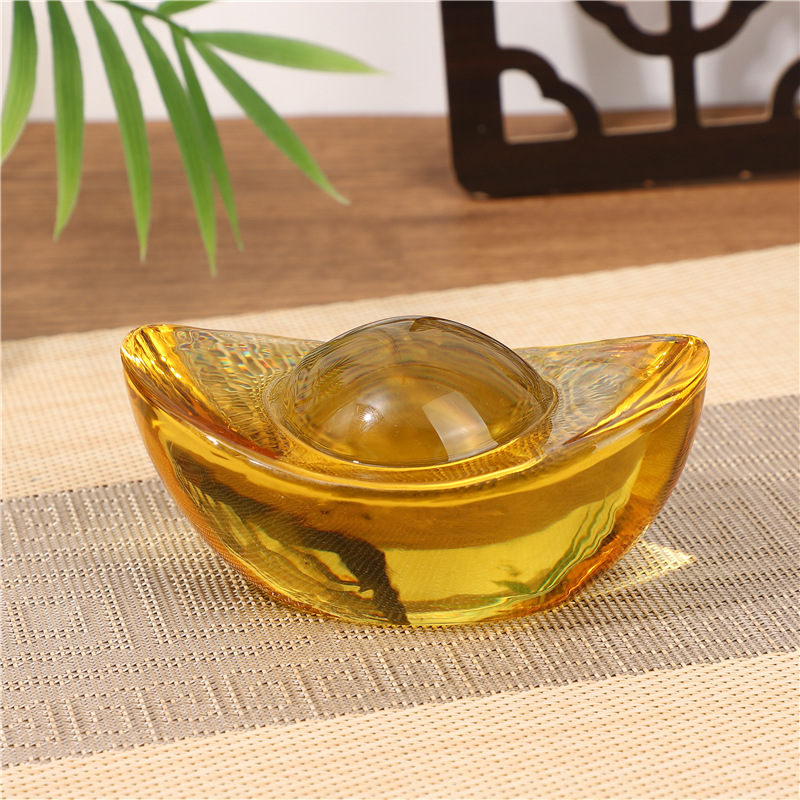 Source Factory Crystal Small Ingot Glazed Ornament Housewarming Office Front Desk Offering to Buddha Gift Yellow Crystal Ornament