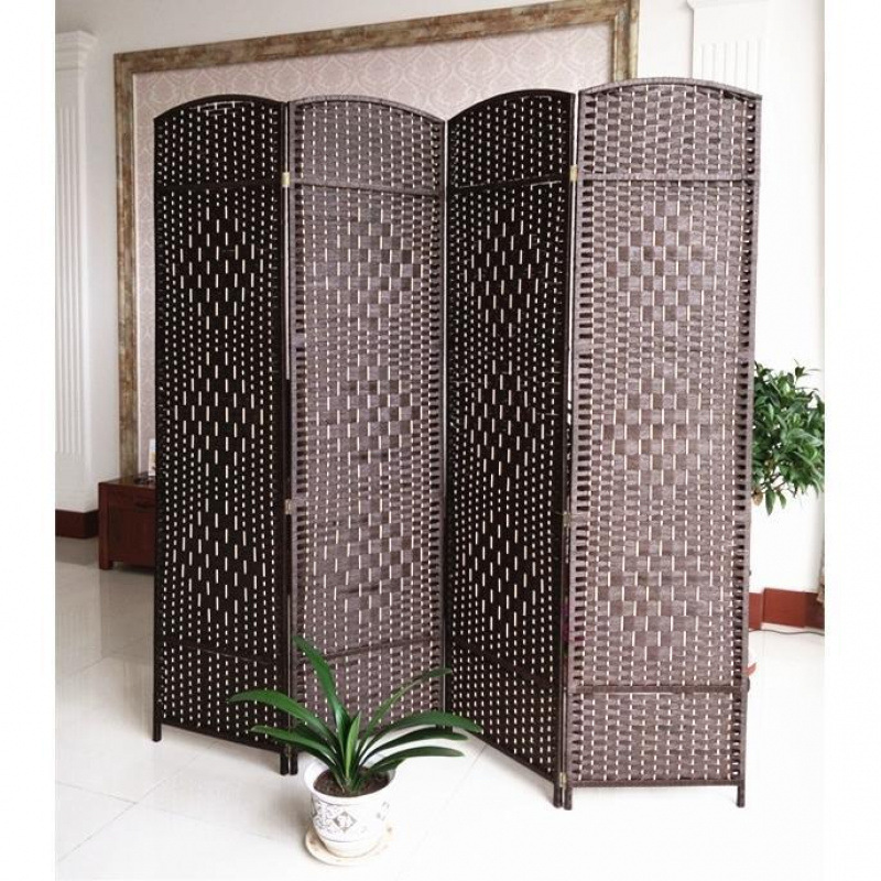 Woven Rattan Screen, Hand-Folded Partition, Solid Wood, Fashionable Hotel Entrance, Living Room, Bedroom, Mobile Folding Screen, Simple Factory