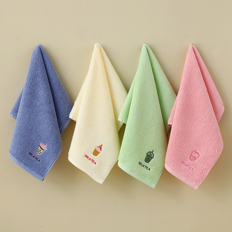 Cartoon Embroidered Plain Small Towel Baby Towel Absorbent Soft Pure Cotton Delicate Comfortable Breathable Children's Face Wiping Towel