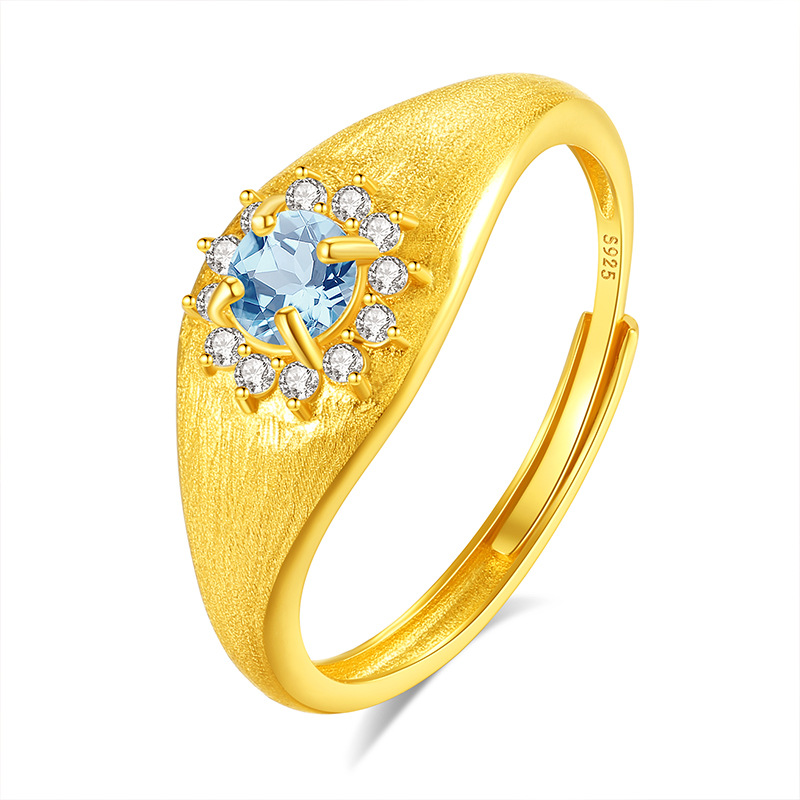 Xiaohongshu's Popular Natural Crystal Stone Retro Ring, Antique Style Brushed Craft S925 Sterling Silver High-End Ring