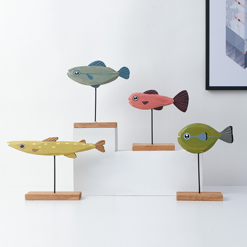 American retro old wooden fish decoration home bedroom children's room living room desktop counter solid wood decoration fish