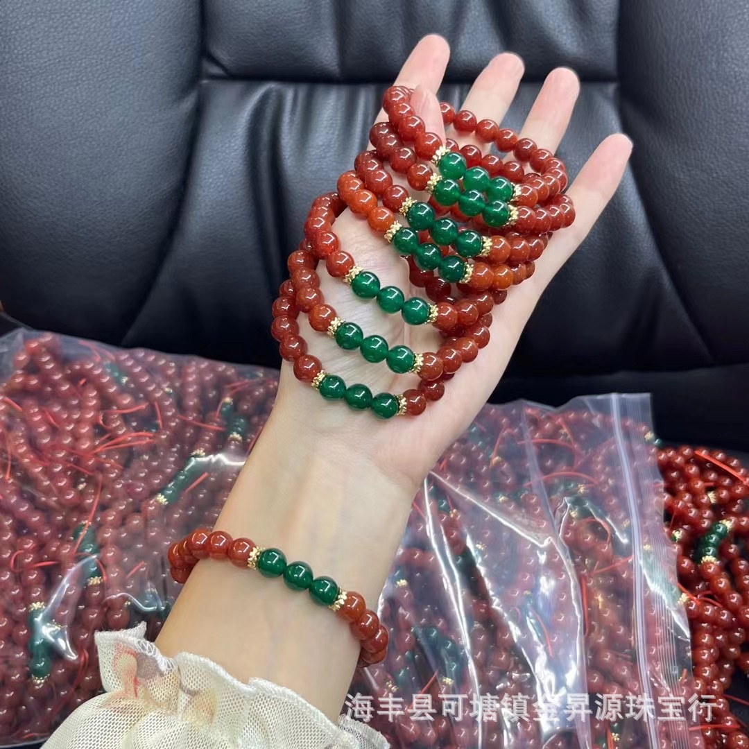 Natural Red Agate Bracelet South Red Bracelet Green Agate with Beads Summer Fashion Birthday Gift Live Wholesale Jade