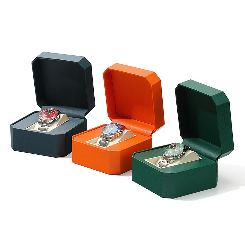 Spot Wholesale Watch Box Pu Octagonal Watch Packaging Box High-End Flip Watch Watch Box Storage Box