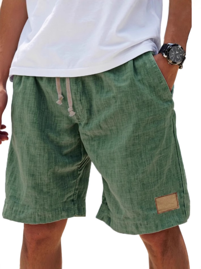 2025 cross-border Amazon new men's retro breathable linen loose holiday shorts fashion casual shorts