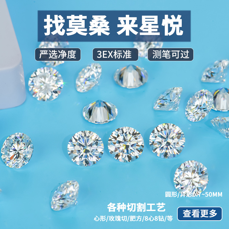 [D Color Vvs] Moissanite 5-30mm Eight Hearts and Eight Arrows Round Wuzhou Artificial Gemstone Crew Stone Bare Stone Wholesale