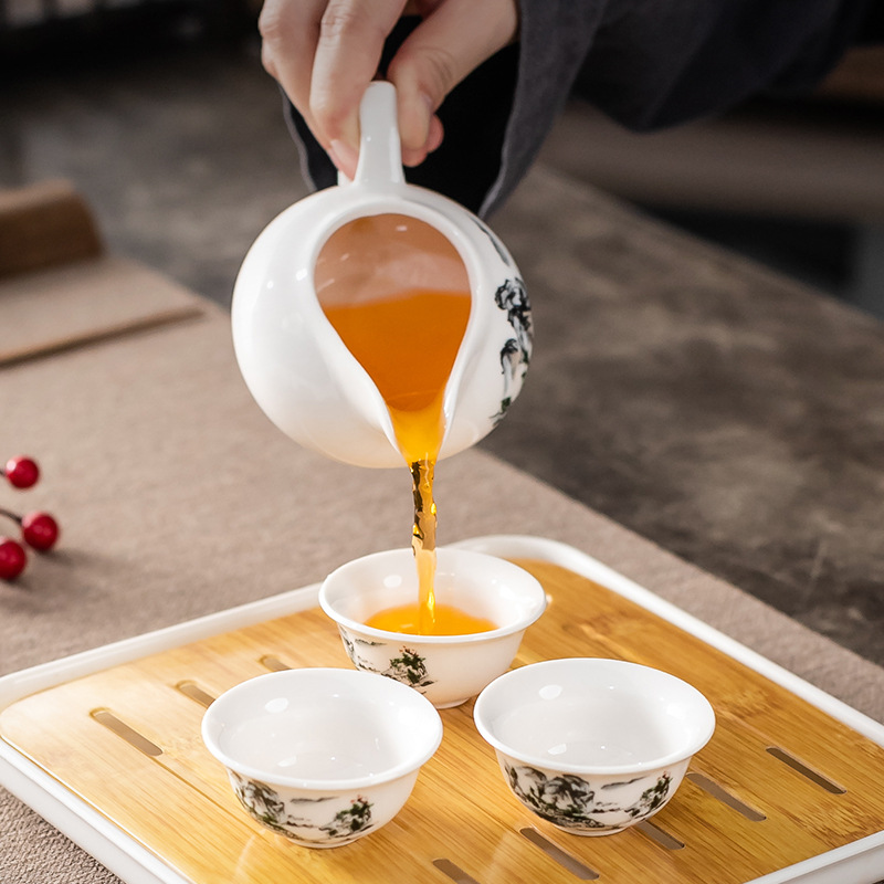 Household Kung Fu Tea Set suit One Cover Bowl Three Cups Simple Tea-making Meeting Ceramics Tea Cup Dry-making Tea Tray