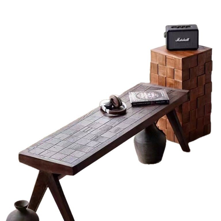 Quiet Style Old Elm Wood Parquet Long Stool Chinese Homestay Hotel Checkerboard Dining Chair Home Entrance Shoe Changing Stool