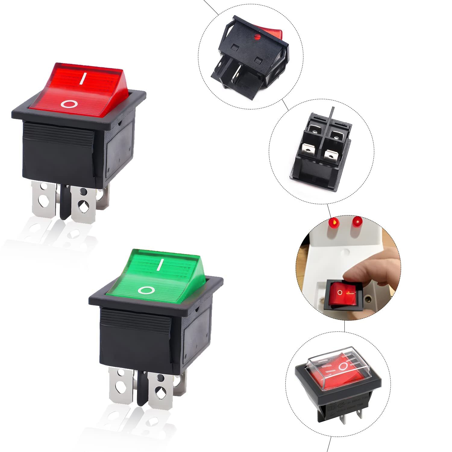 Jinxian 4 Stück Wippschalter, Ac 250V 16A 125V 20A Kippscha